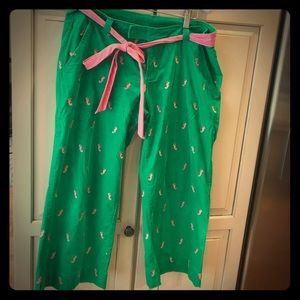 Lilly Pulitzer cords with sea horses. Pink green 8